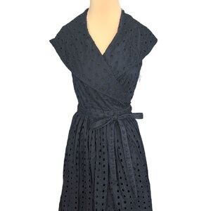 Liz Claiborne navy blue cotton wrap eyelet sundress-XS
